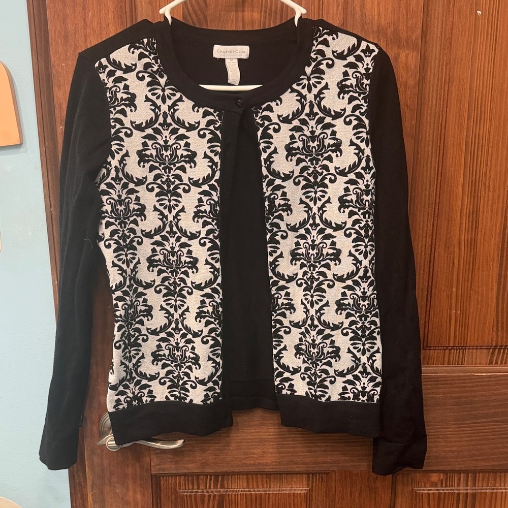 Charter Club Black and White Patterned Cardigan